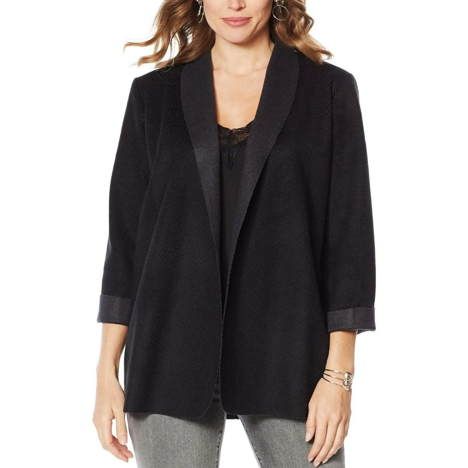 MOTTO Women's Plus Size Herringbone Cardigan