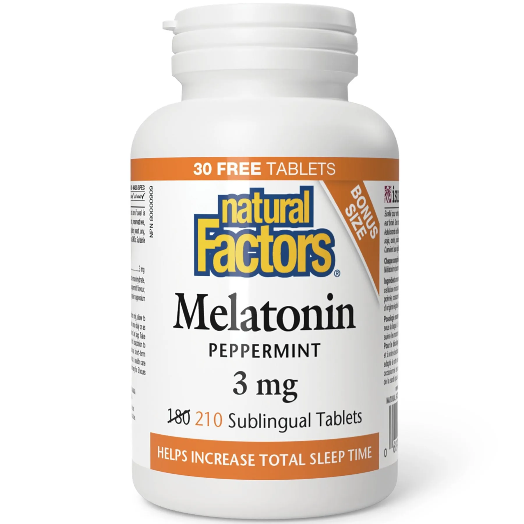 Natural Factors Melatonin 3 mg Peppermint Bonus Size (180s   30s)