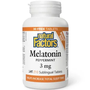 Natural Factors Melatonin 3 mg Peppermint Bonus Size (180s   30s)