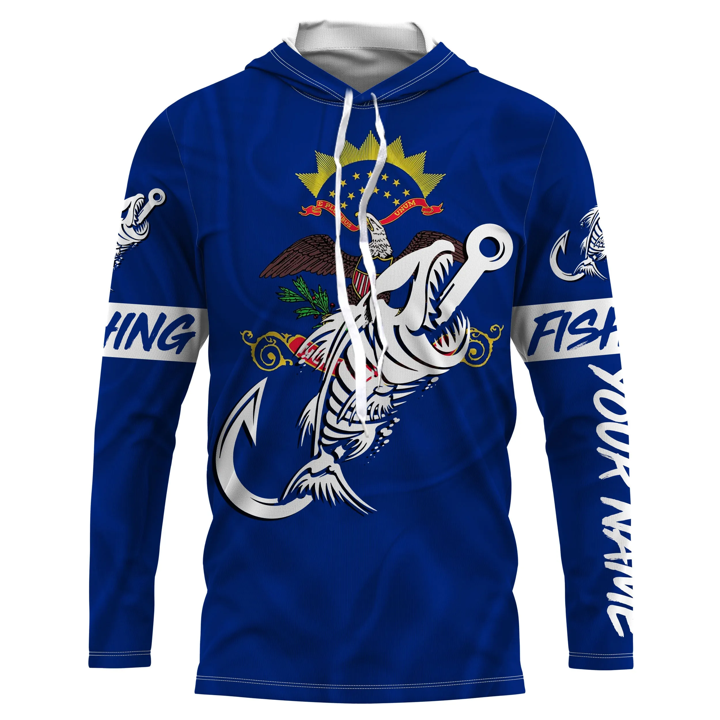 ND North Dakota Fishing Flag Fish hook skull Custom name jerseys | Long sleeve, Long Sleeve Hooded NPQ737