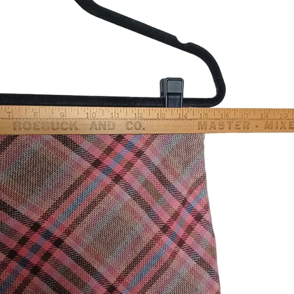 NESS ITALY Pink Blue Plaid Print Ruffle Hem Straight Pencil Skirt 8 (Medium)