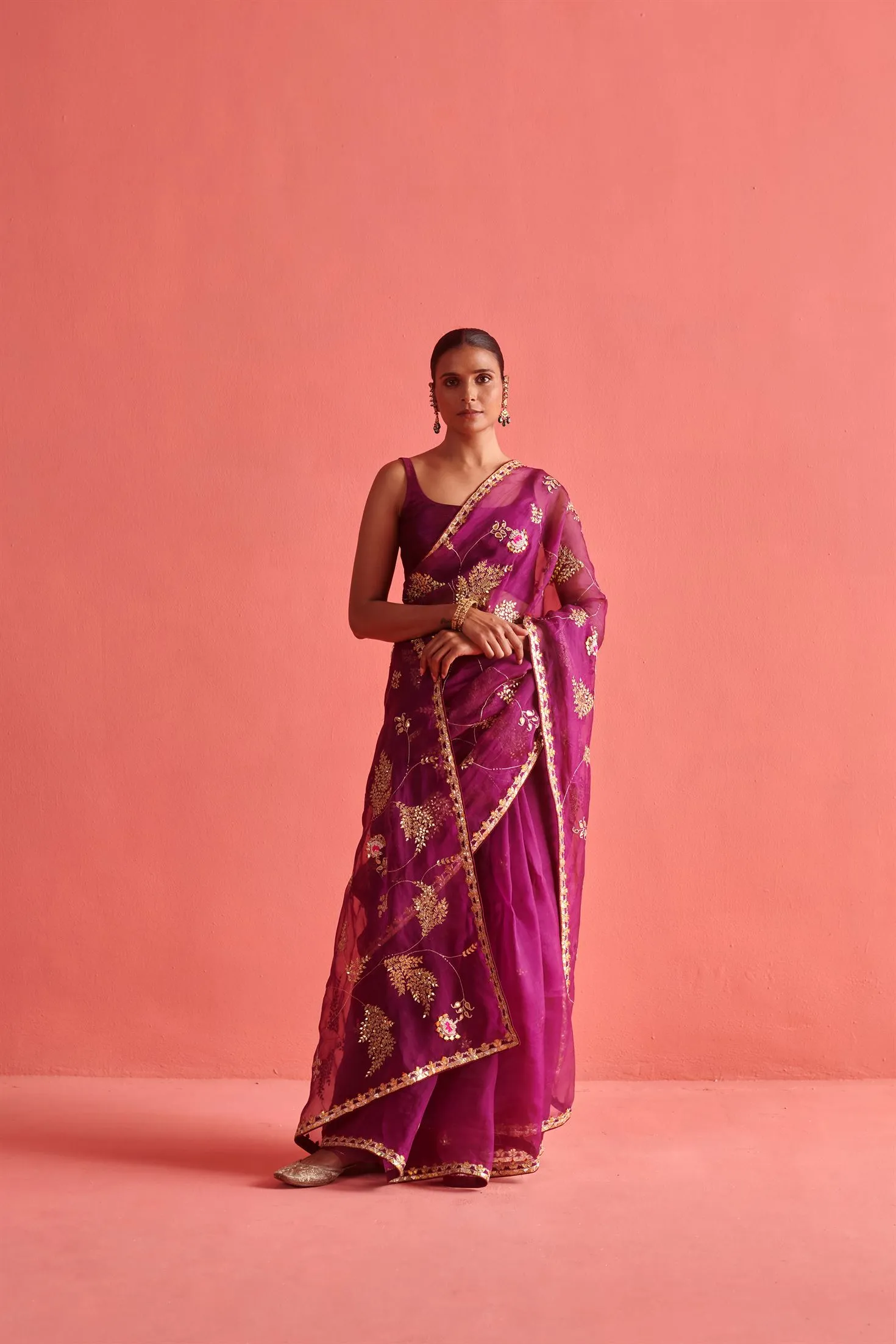 New Season Festive 2024-Saree-Organza/Mashru Silk 3pcs Wine-AS101-Fashion Wedding Edit Aarti Sethia