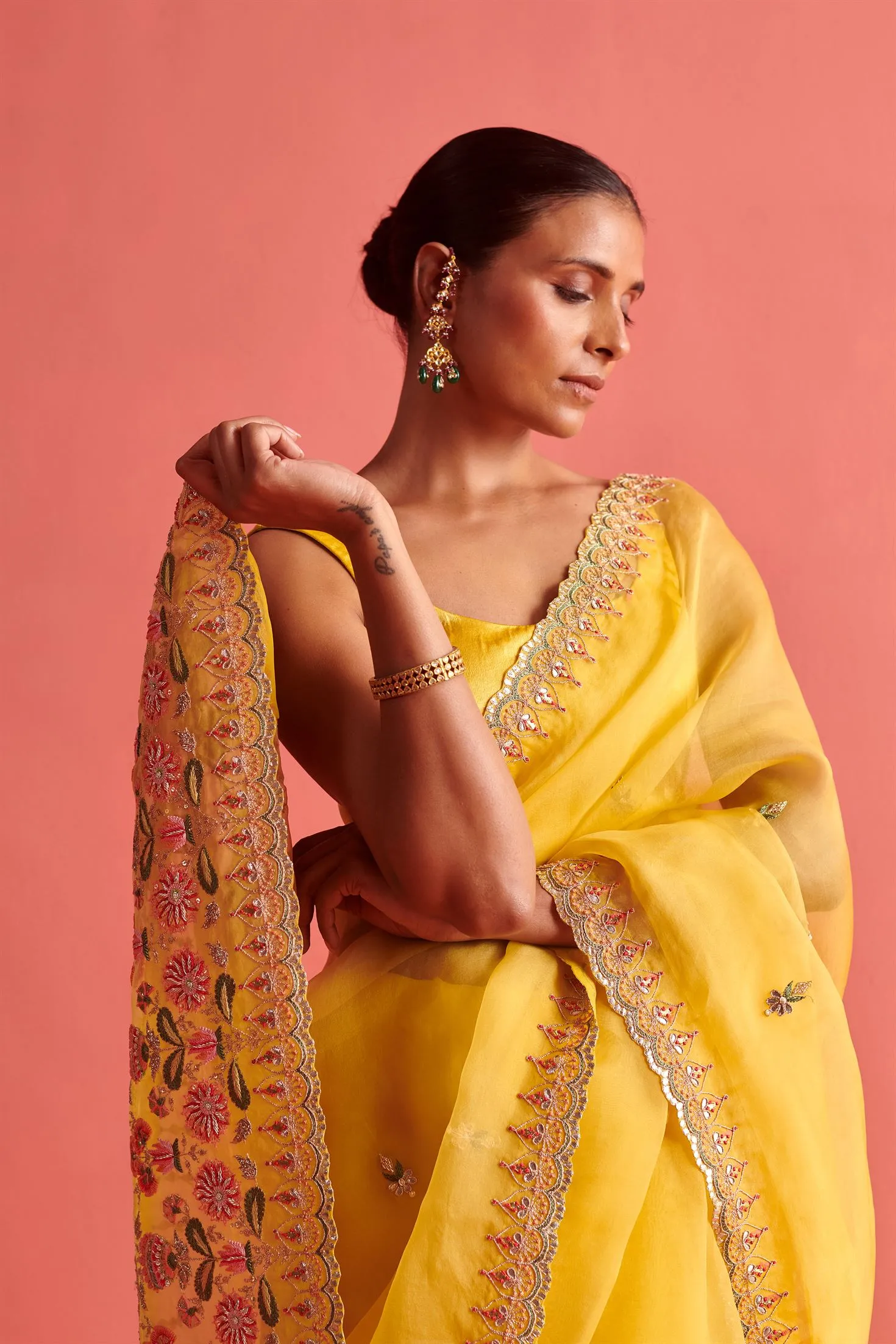 New Season Festive 2024-Saree-Organza/Mashru Silk 3pcs Yellow-AS104-Fashion Wedding Edit Aarti Sethia