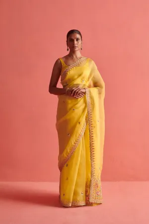 New Season Festive 2024-Saree-Organza/Mashru Silk 3pcs Yellow-AS104-Fashion Wedding Edit Aarti Sethia