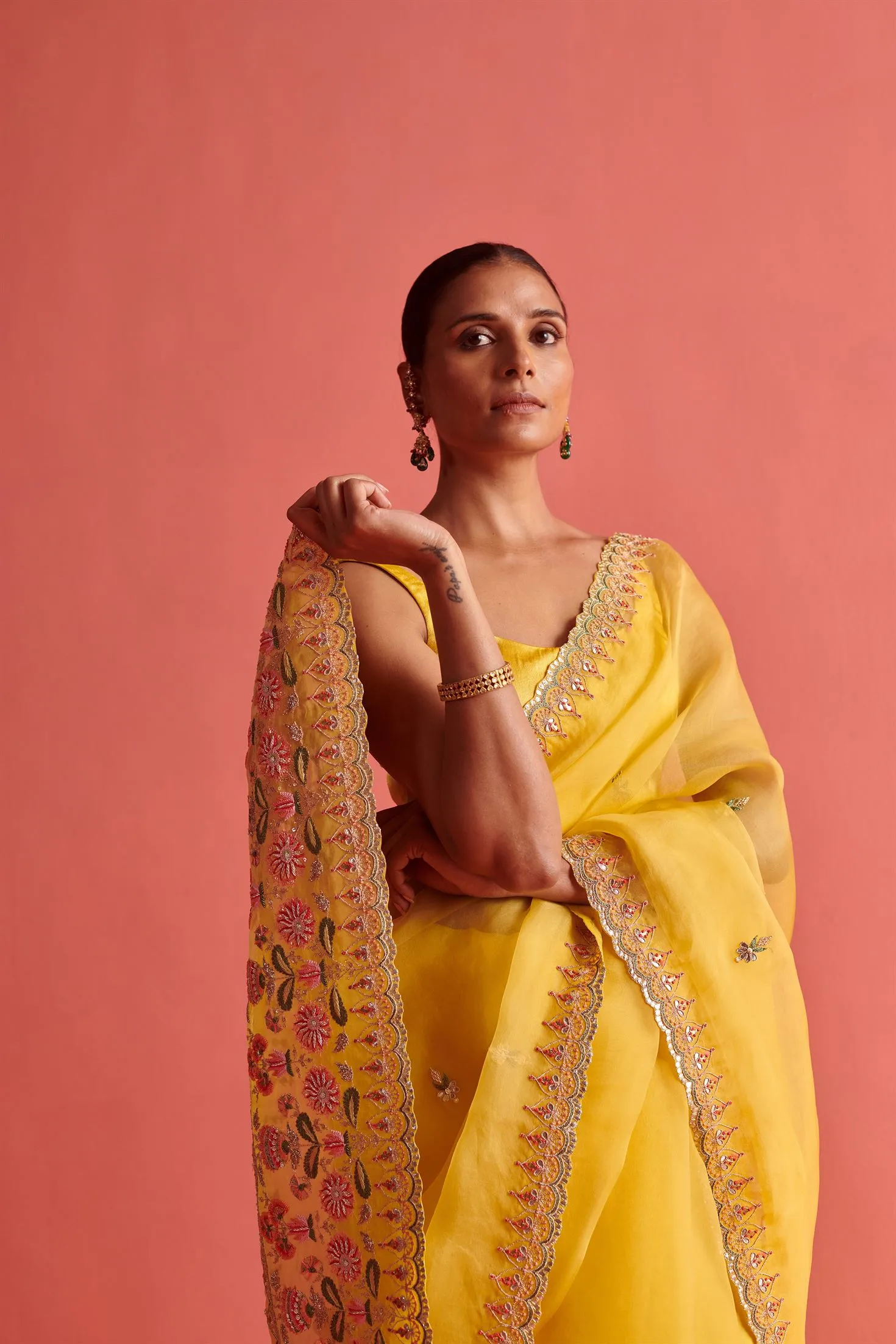 New Season Festive 2024-Saree-Organza/Mashru Silk 3pcs Yellow-AS104-Fashion Wedding Edit Aarti Sethia