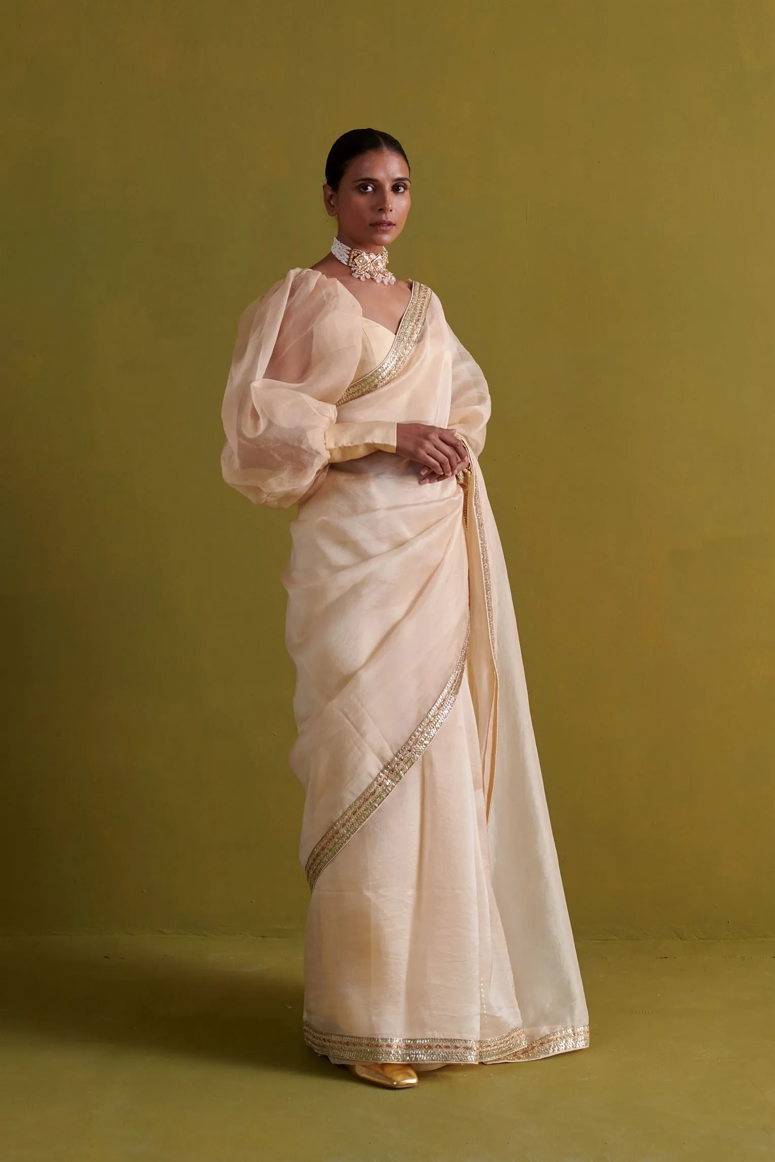New Season Festive 2024-Saree-Organza/Raw Silk 3pcs Beige-AS107-Fashion Wedding Edit Aarti Sethia