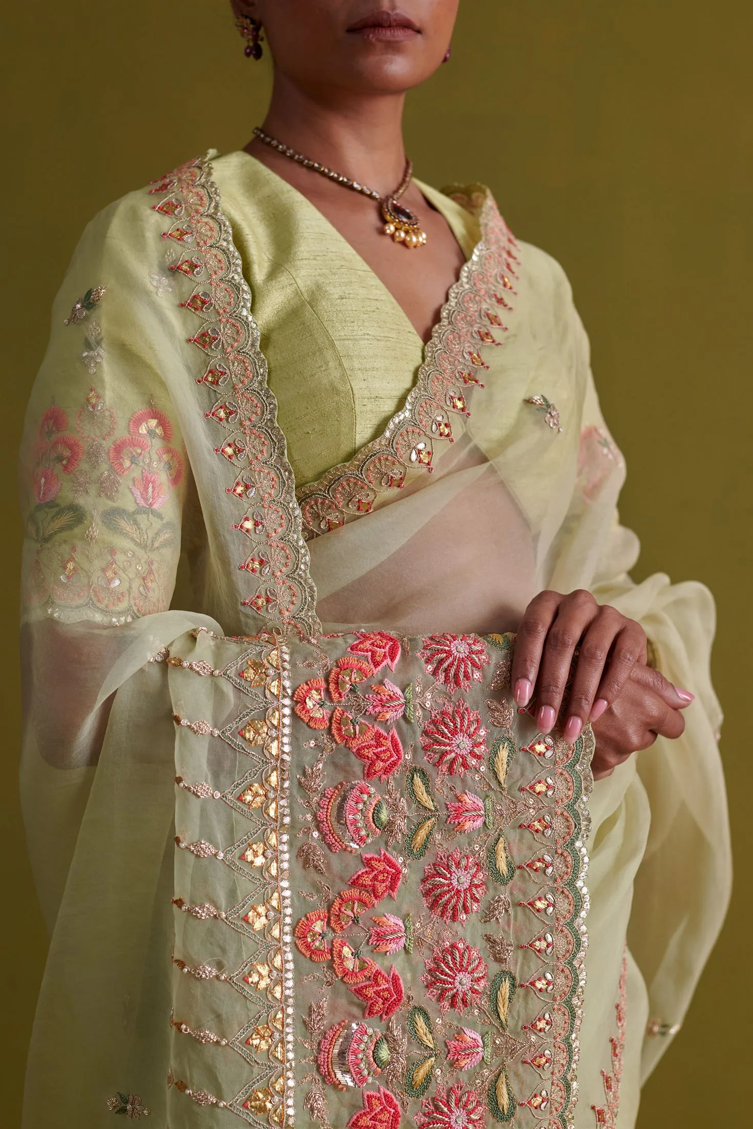 New Season Festive 2024-Saree-Organza/Raw Silk 3pcs Pista Green-AS106-Fashion Wedding Edit Aarti Sethia