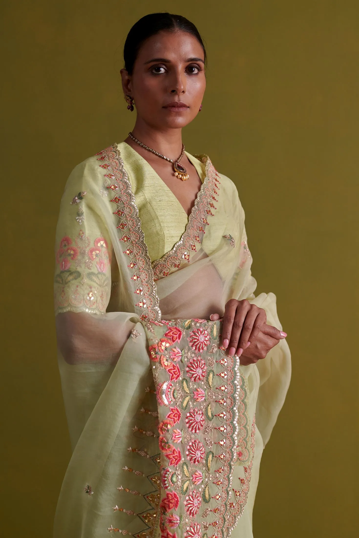 New Season Festive 2024-Saree-Organza/Raw Silk 3pcs Pista Green-AS106-Fashion Wedding Edit Aarti Sethia