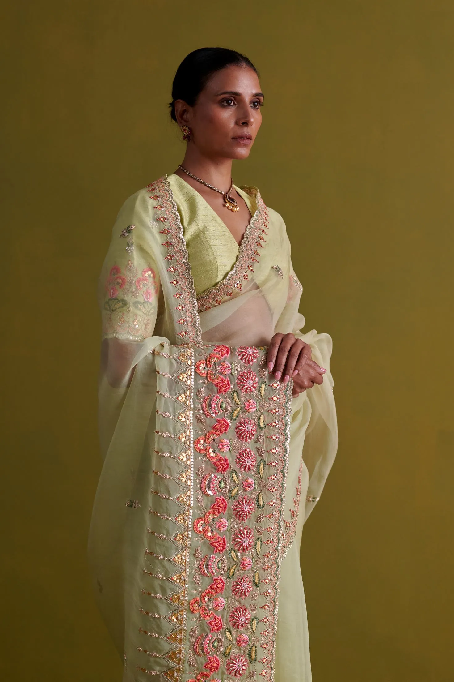 New Season Festive 2024-Saree-Organza/Raw Silk 3pcs Pista Green-AS106-Fashion Wedding Edit Aarti Sethia