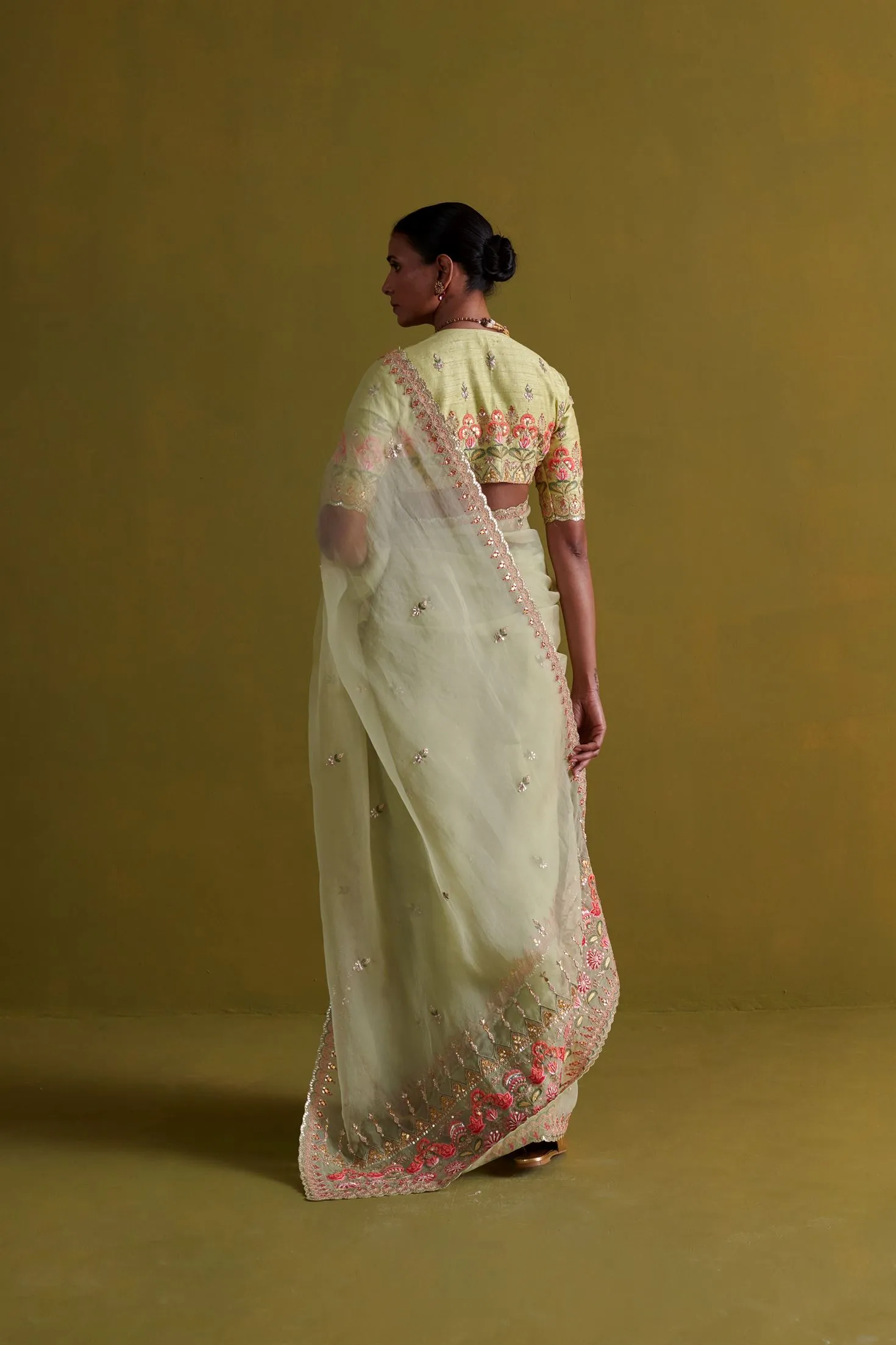 New Season Festive 2024-Saree-Organza/Raw Silk 3pcs Pista Green-AS106-Fashion Wedding Edit Aarti Sethia