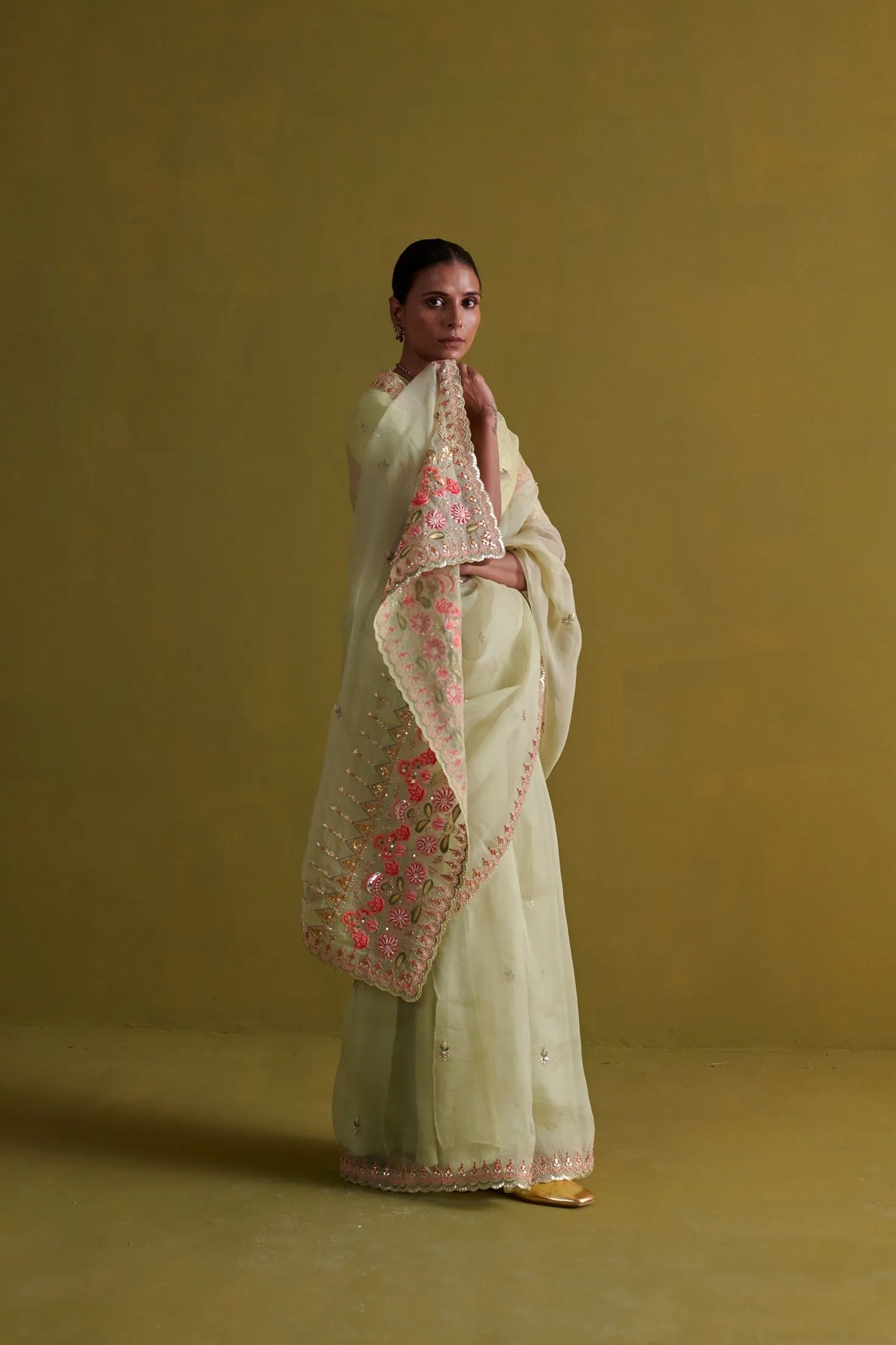 New Season Festive 2024-Saree-Organza/Raw Silk 3pcs Pista Green-AS106-Fashion Wedding Edit Aarti Sethia