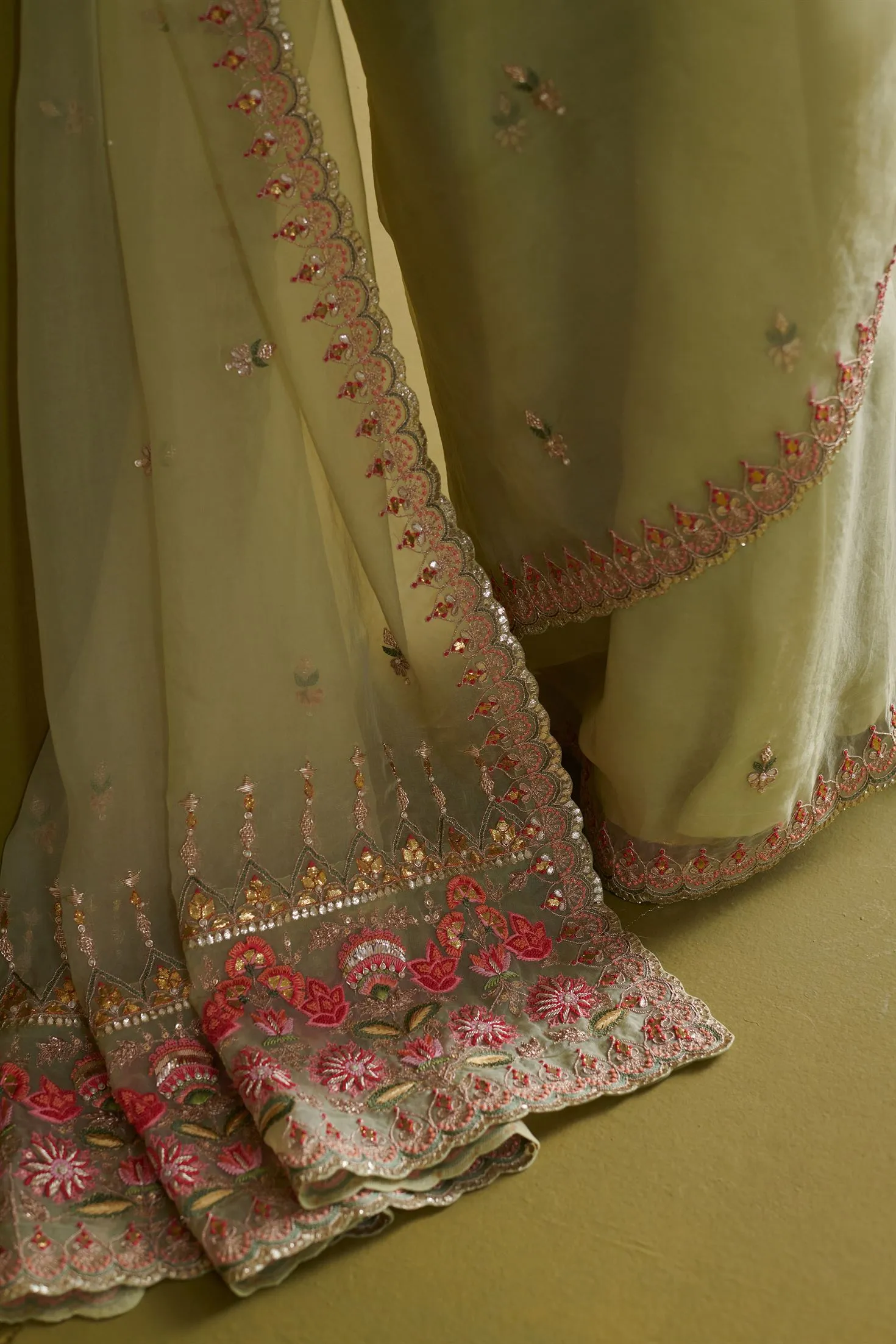 New Season Festive 2024-Saree-Organza/Raw Silk 3pcs Pista Green-AS106-Fashion Wedding Edit Aarti Sethia