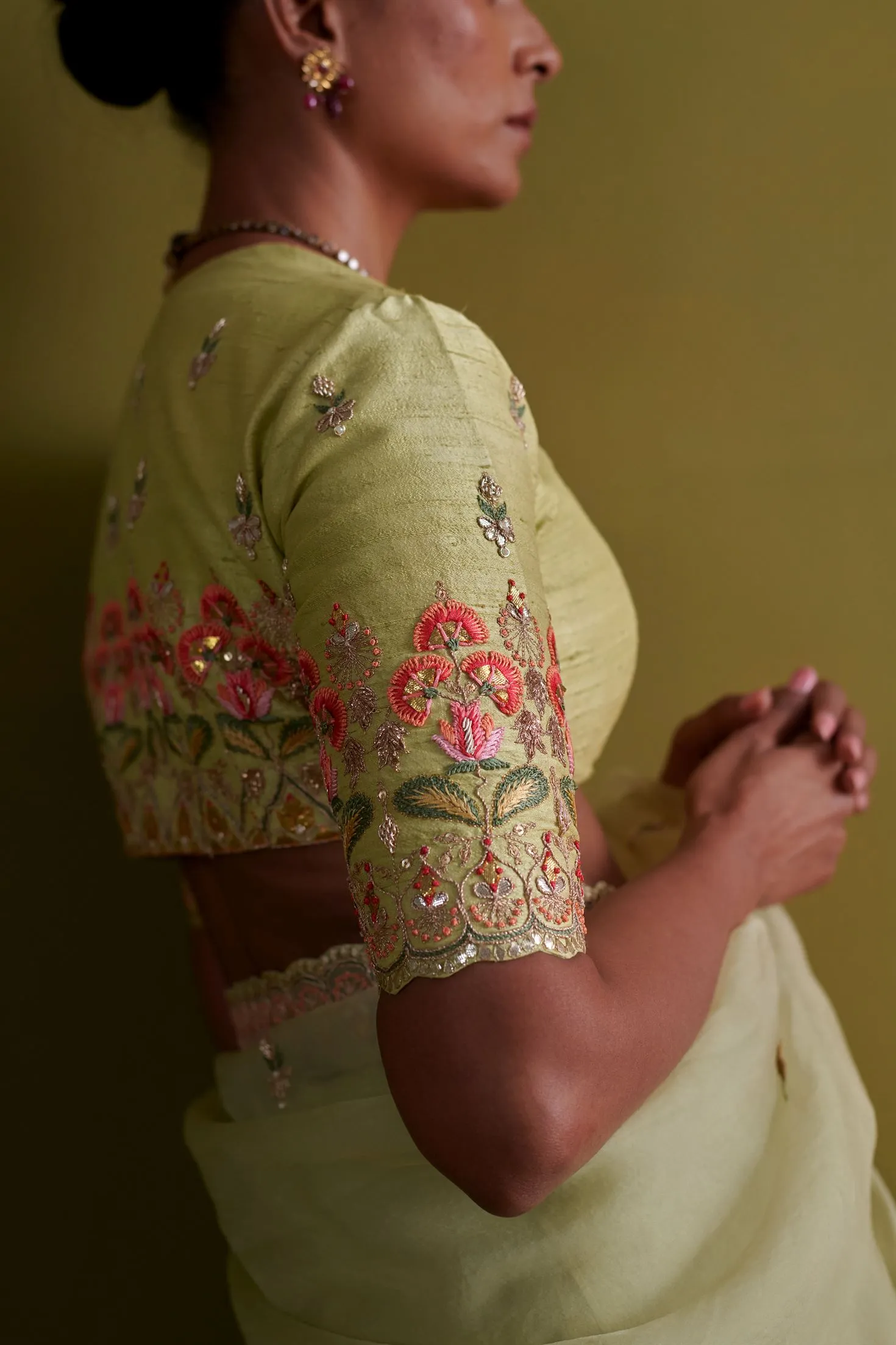 New Season Festive 2024-Saree-Organza/Raw Silk 3pcs Pista Green-AS106-Fashion Wedding Edit Aarti Sethia