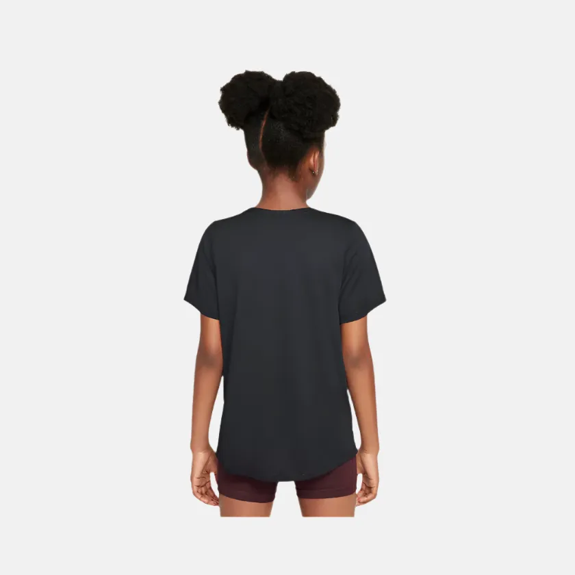 Nike One Fitted Older Kids Girls Dri-FIT Short-Sleeve Top -Black/White