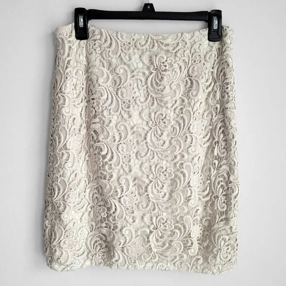 NWT Magaschoni Ivory Crochet Lace Vintage Boho Pencil Skirt