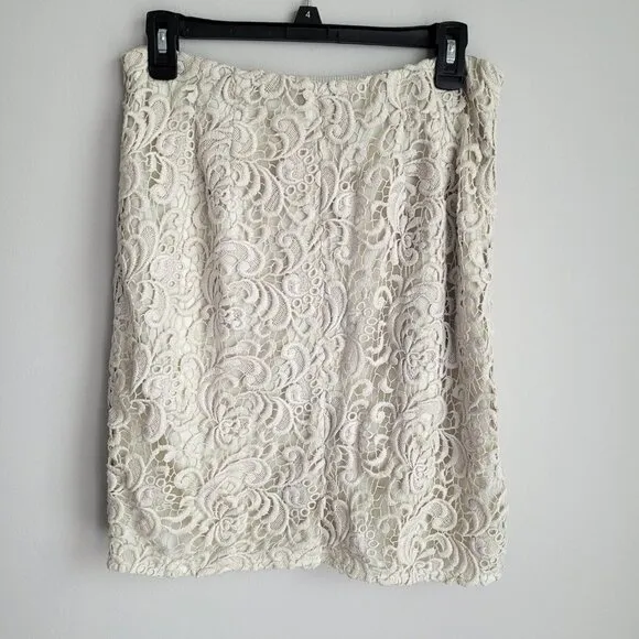 NWT Magaschoni Ivory Crochet Lace Vintage Boho Pencil Skirt