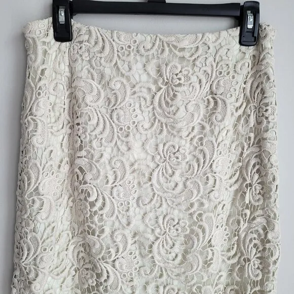 NWT Magaschoni Ivory Crochet Lace Vintage Boho Pencil Skirt