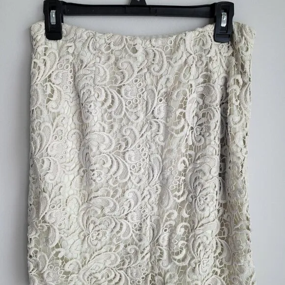 NWT Magaschoni Ivory Crochet Lace Vintage Boho Pencil Skirt