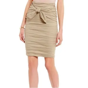 NWT Artelier Nicole Miller Khaki Ruched Bow Skirt Size 6