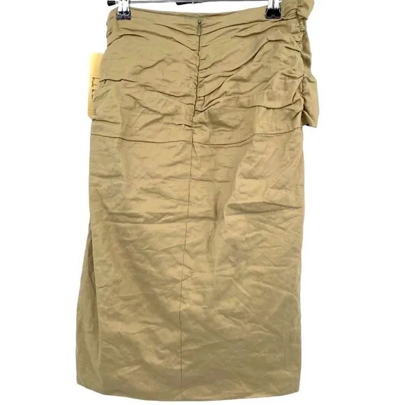 NWT Artelier Nicole Miller Khaki Ruched Bow Skirt Size 6