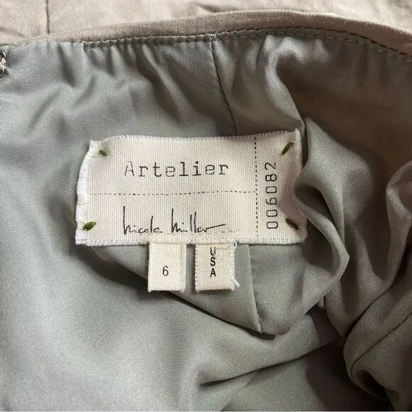 NWT Artelier Nicole Miller Khaki Ruched Bow Skirt Size 6