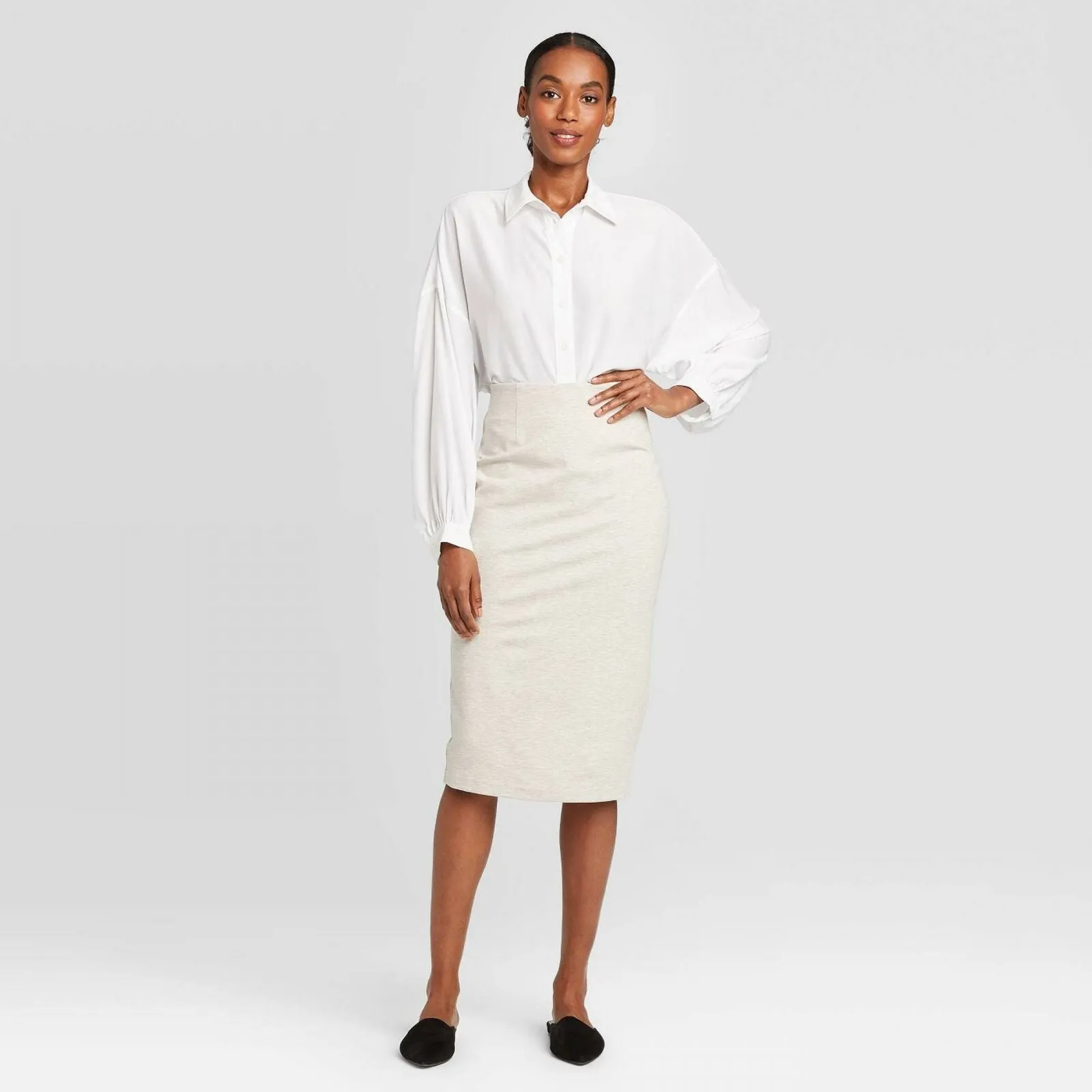 Prologue Women's Ponte Knit Midi Pencil Skirt