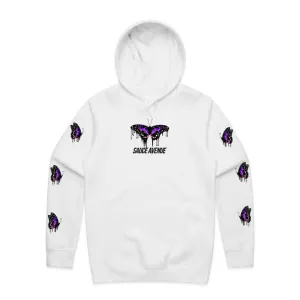 Purple Royalty Butterfly Drip | White Hoodie (Sleeves)