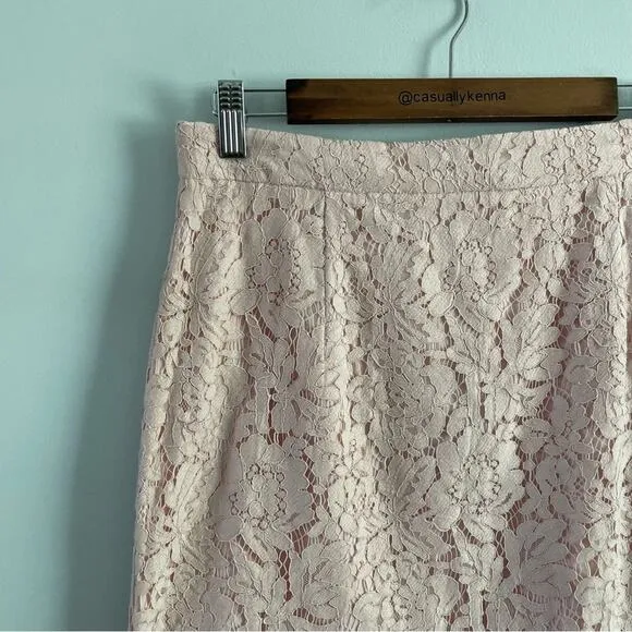 Rachel Parcell | Women’s Pencil Skirt Pink Venetian Lace High Waist Floral Rose