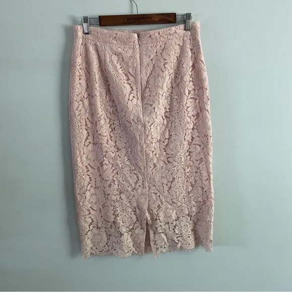 Rachel Parcell | Women’s Pencil Skirt Pink Venetian Lace High Waist Floral Rose