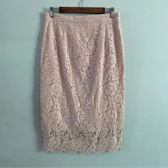Rachel Parcell | Women’s Pencil Skirt Pink Venetian Lace High Waist Floral Rose