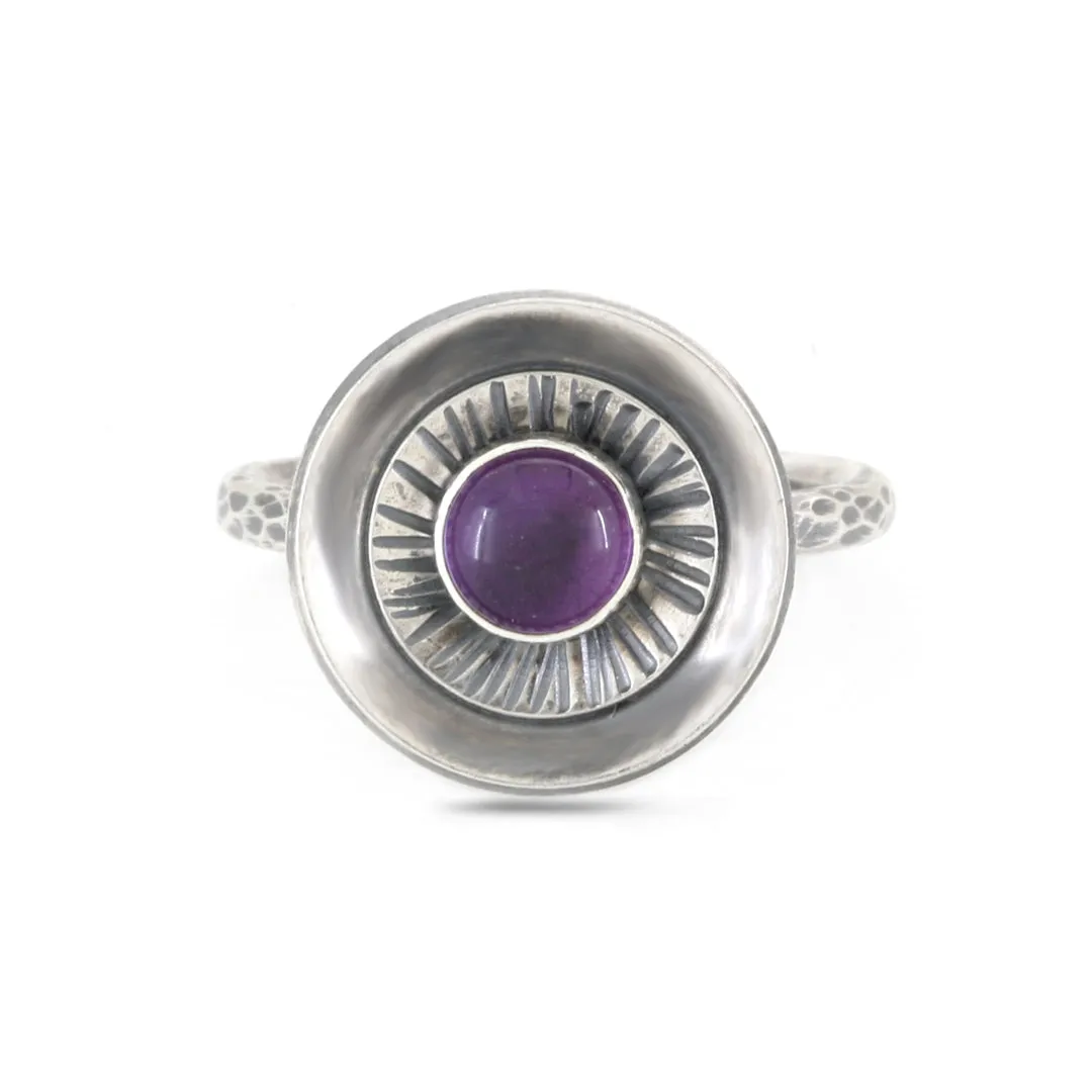 Rainbow Moonstone and Silver Starburst Ring