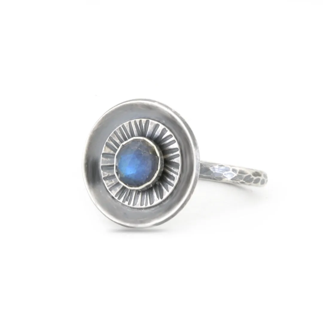 Rainbow Moonstone and Silver Starburst Ring
