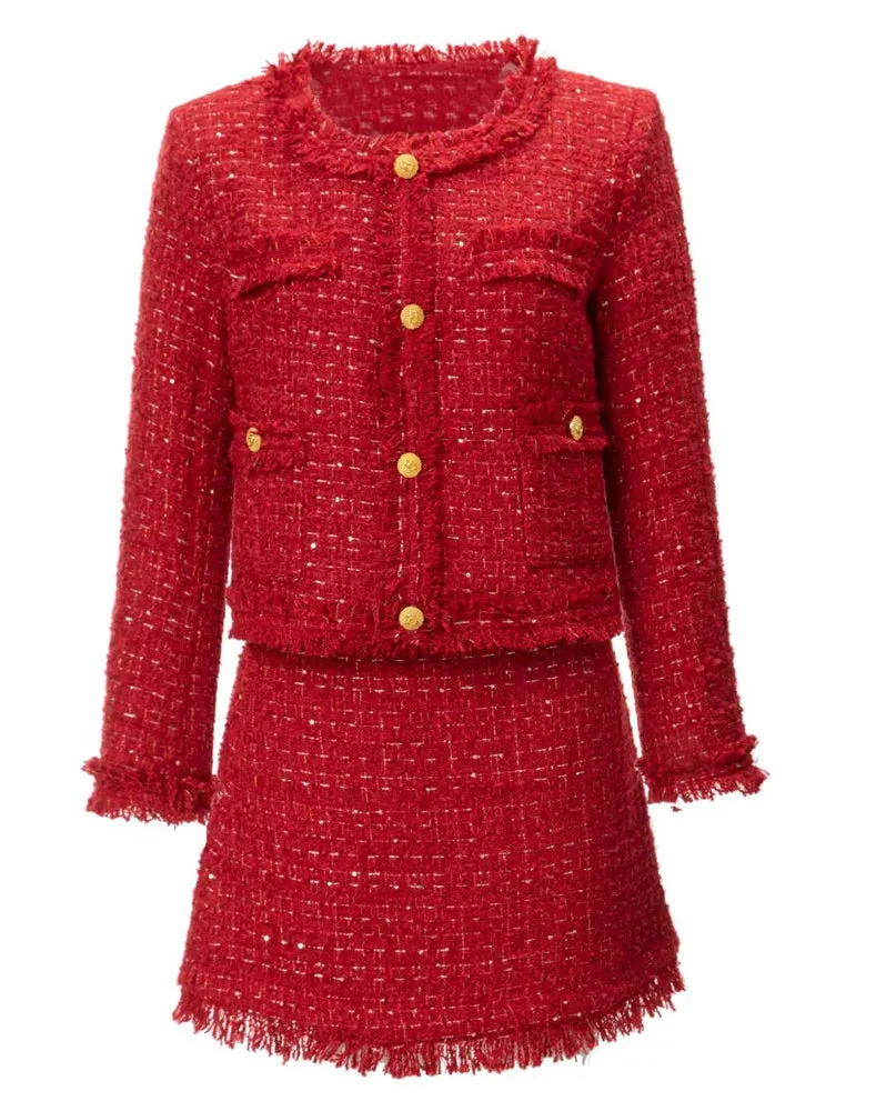 Rayna Single Breasted Tweed Skirt Set
