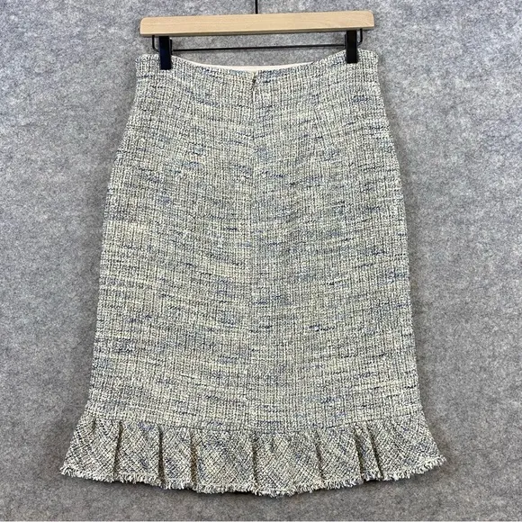 Rebecca Taylor NWT Tweed Ruffle Pencil Skirt Size 8 Gray Blue Preppy Career