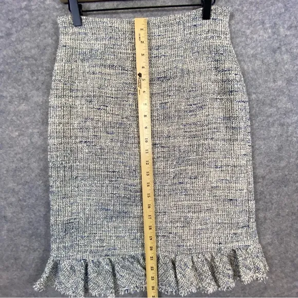 Rebecca Taylor NWT Tweed Ruffle Pencil Skirt Size 8 Gray Blue Preppy Career