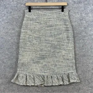 Rebecca Taylor NWT Tweed Ruffle Pencil Skirt Size 8 Gray Blue Preppy Career