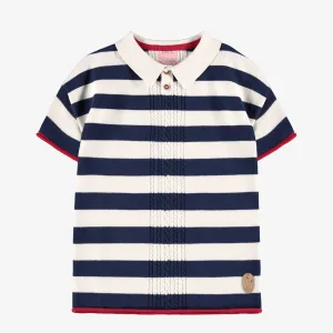 Robe tunique crème et bleue à rayures, enfant || Cream and blue striped tunic dress, child