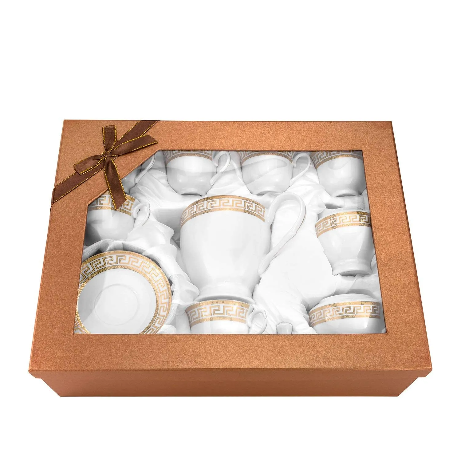 Royalty Porcelain 17-pc Tea set Greek Key Ornament For 6, Bone China Porcelain (Gold)