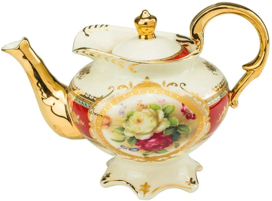 Royalty Porcelain 24-pc Tea Cake Set 'Britten' For 6, Bone China Porcelain (Red)