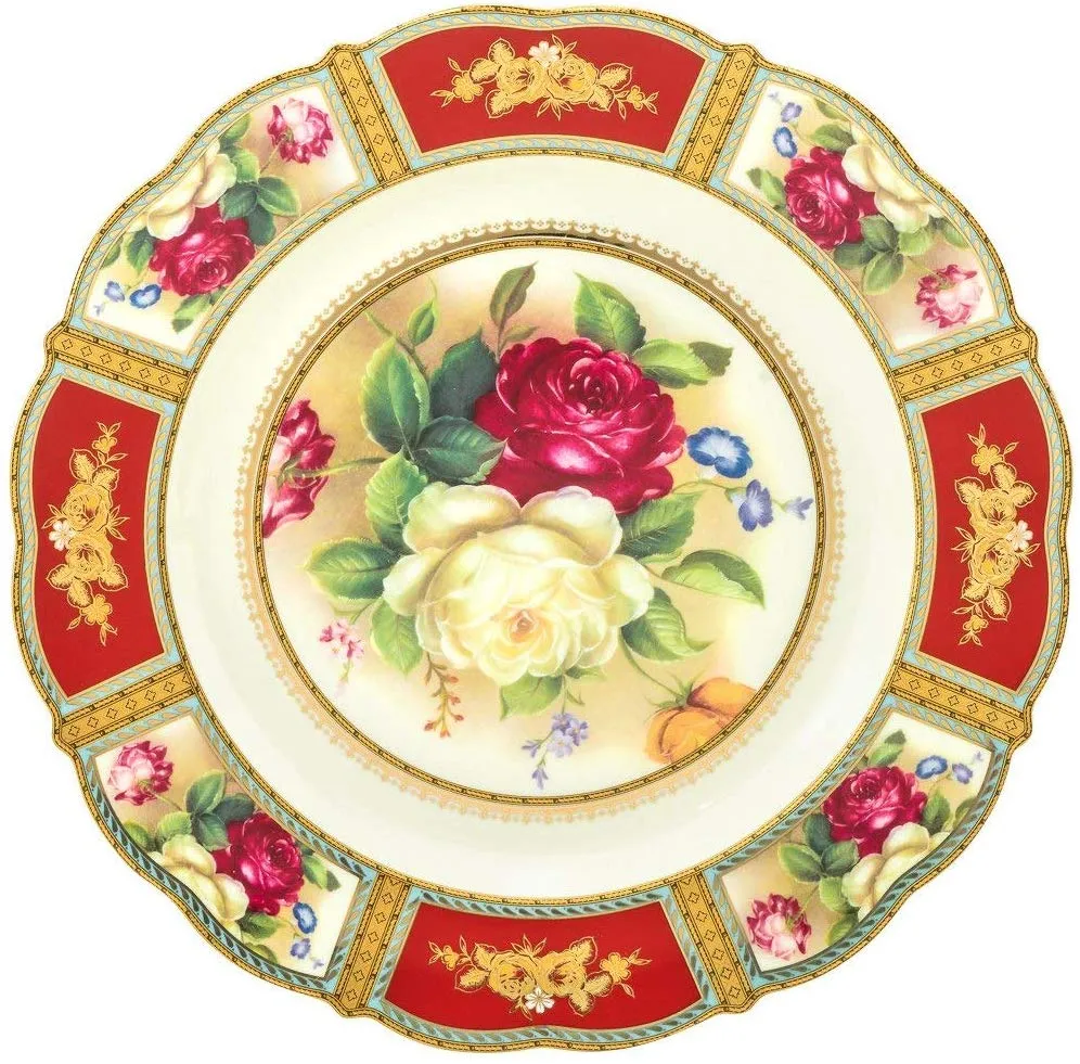 Royalty Porcelain 24-pc Tea Cake Set 'Britten' For 6, Bone China Porcelain (Red)