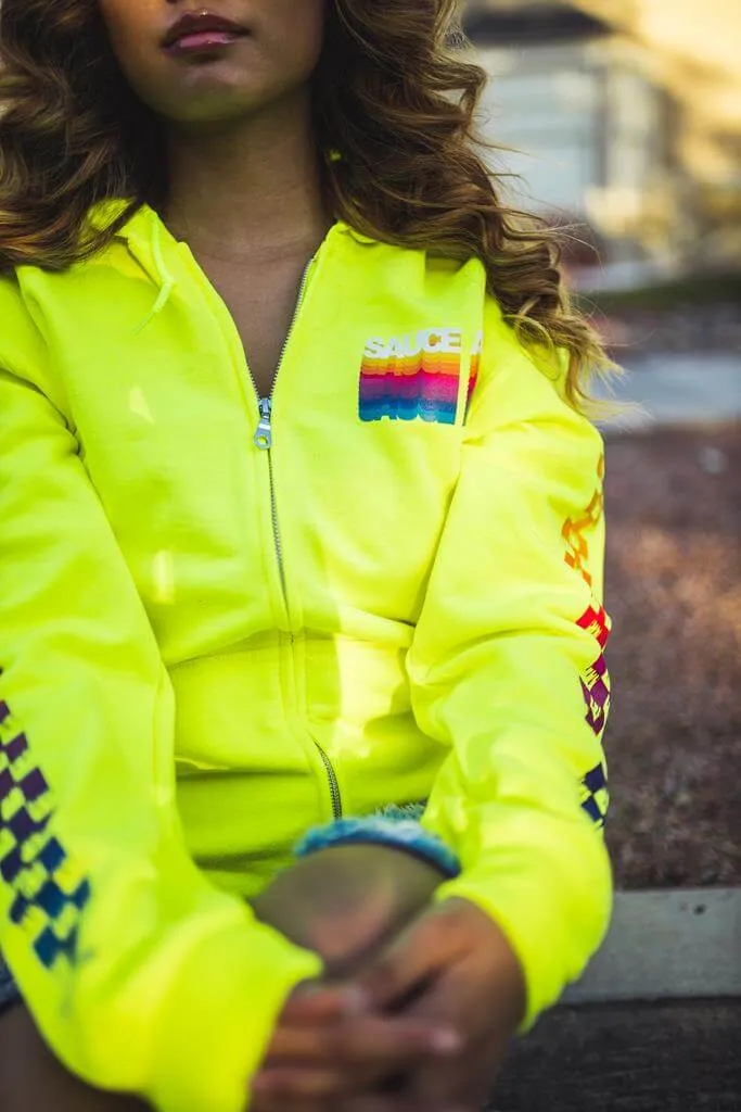 SA Color Stack | Safety Yellow Zip Up Jacket (Color Stack Checkered Drippin Sleeves)