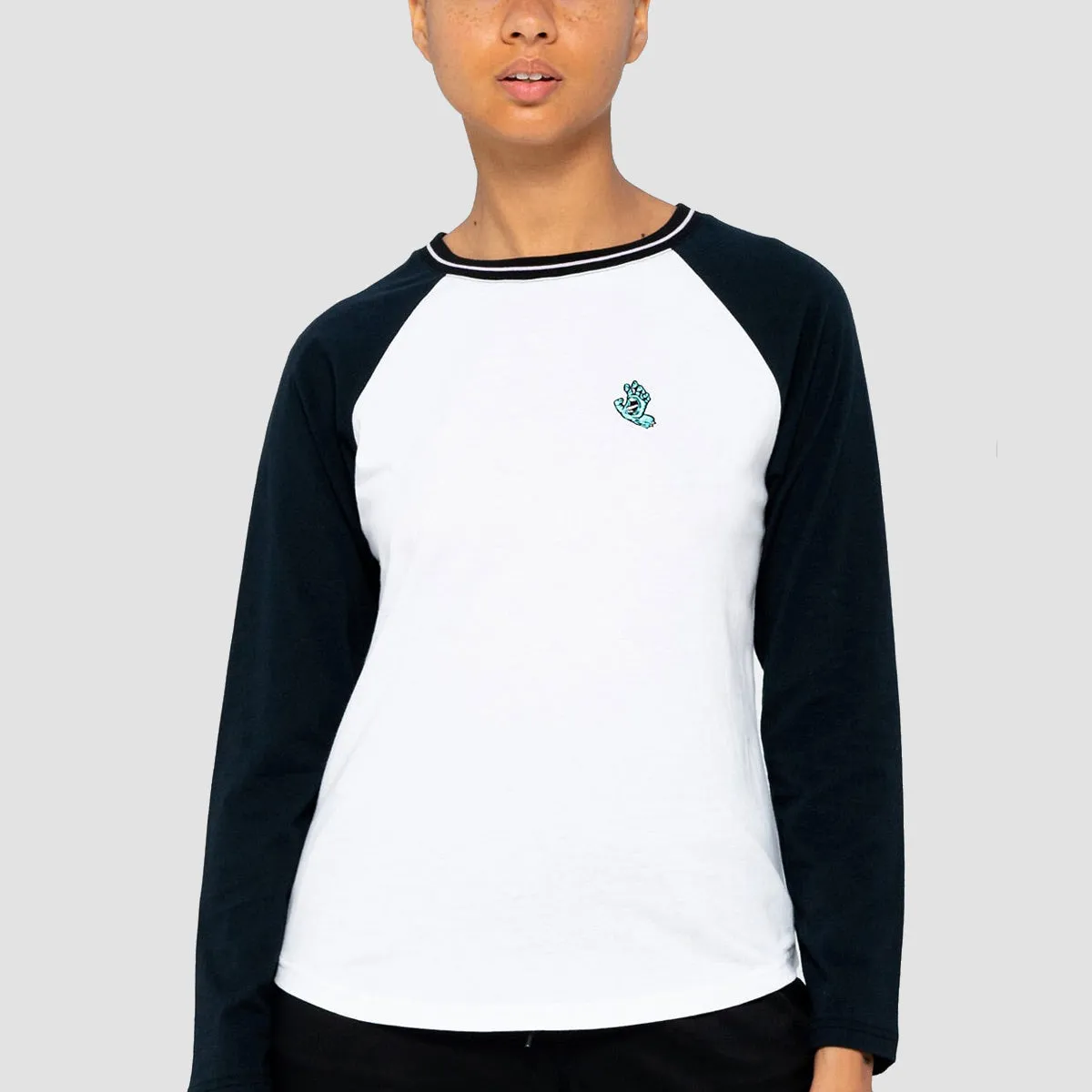 Santa Cruz Mini Hand Longsleeve Baseball T-Shirt White - Womens