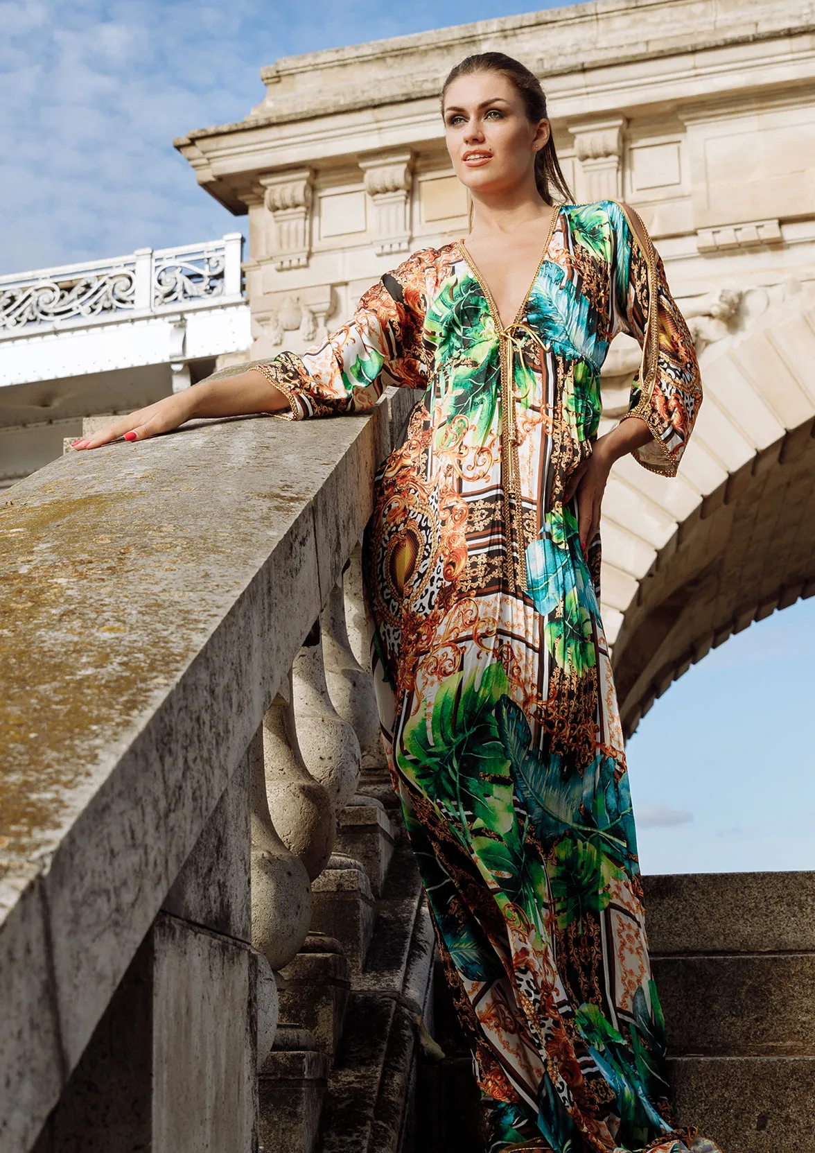 Sheer Green Leaves - Long Dress