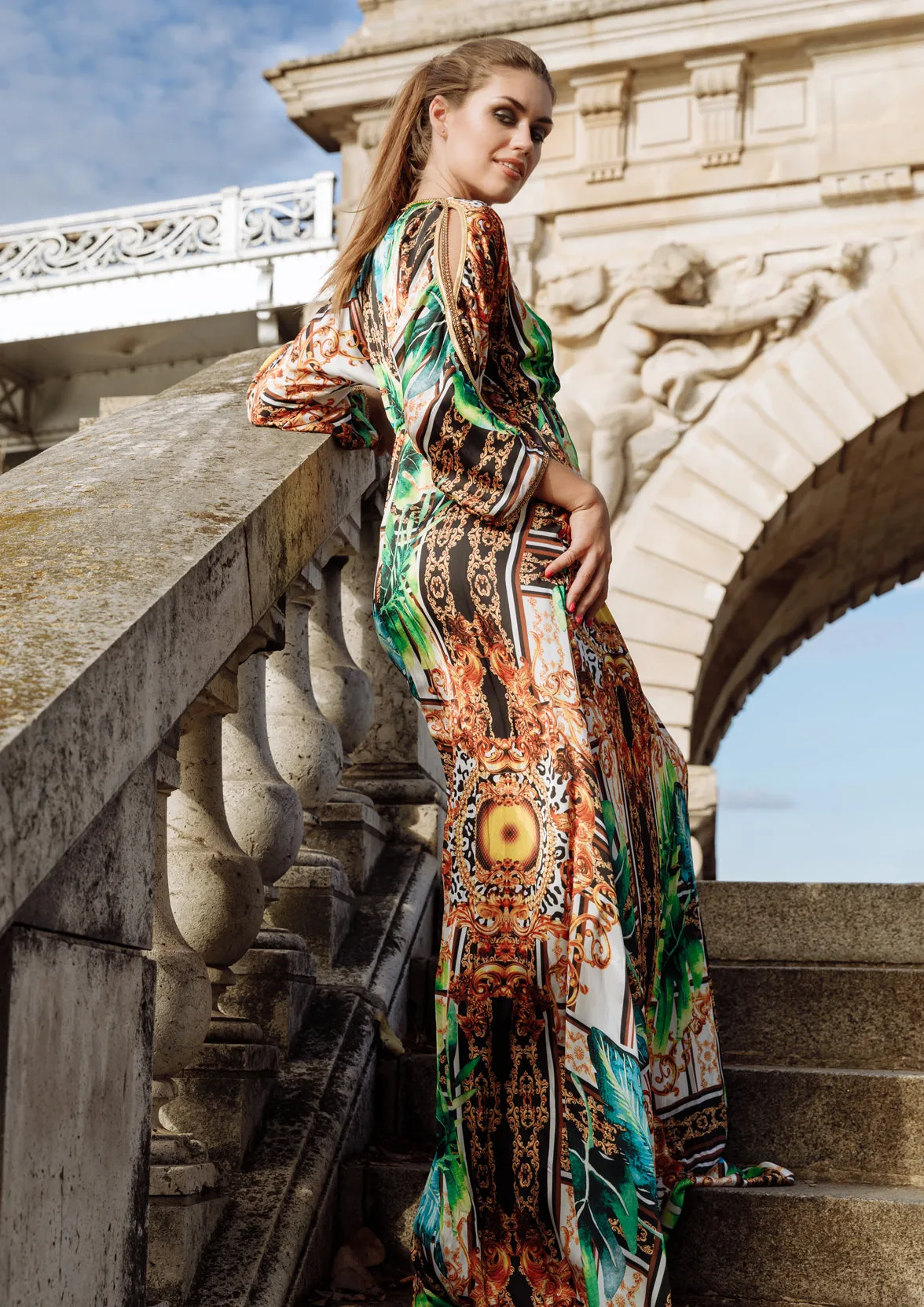 Sheer Green Leaves - Long Dress