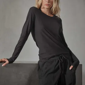 Sheer Slub Long Sleeve Crew - Black
