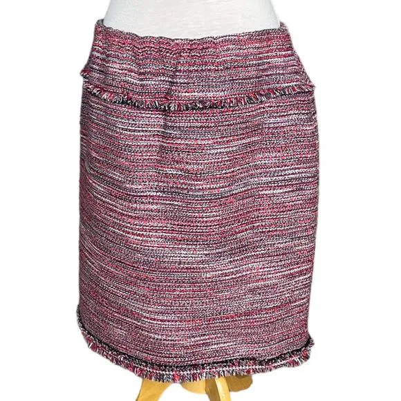 Size Plus 14W NWT Doncaster Collection Red/Black Tweed Midi Pencil Skirt Fringe