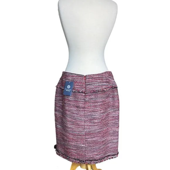 Size Plus 14W NWT Doncaster Collection Red/Black Tweed Midi Pencil Skirt Fringe