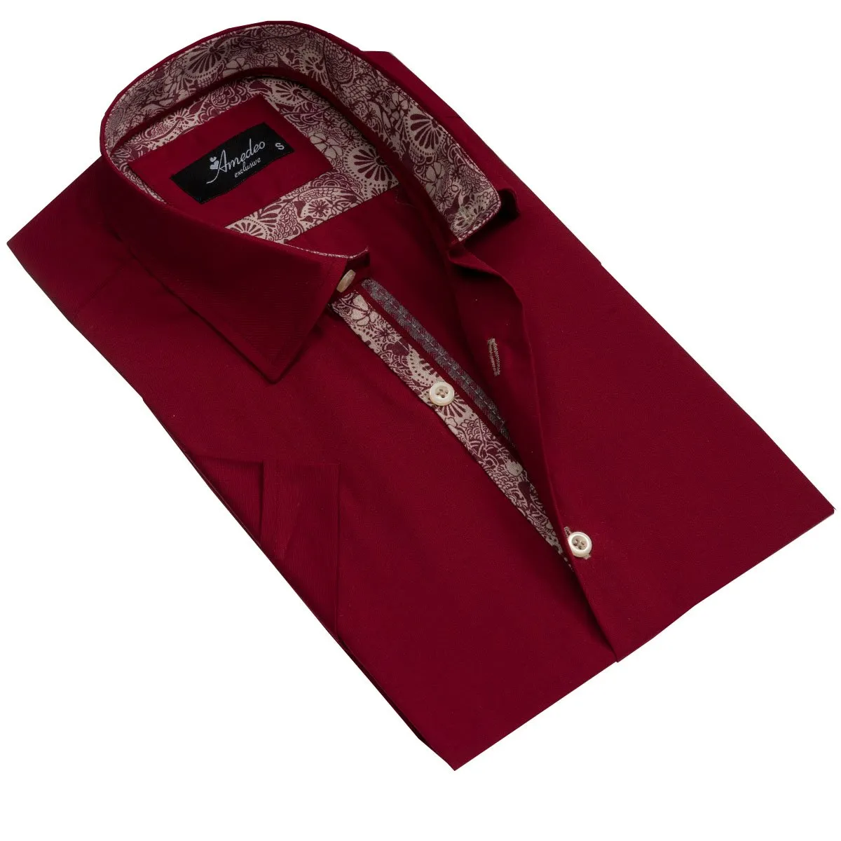 Solid Burgundy Mens Short Sleeve Button up Shirts - Tailored Slim Fit Cotton Dress Shirts