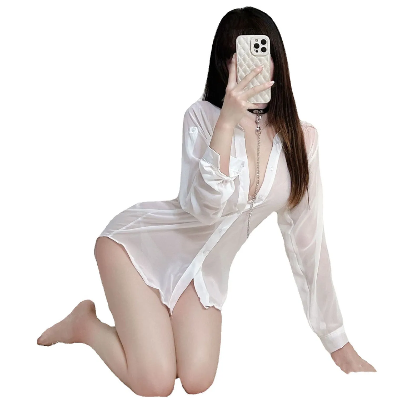 Solid Color Long Sleeve Shirt Pajamas  UB98522