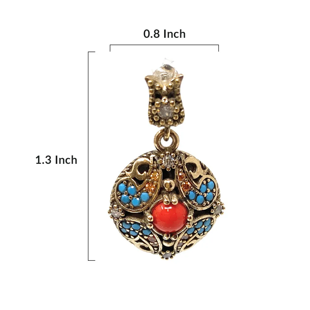 Sterling Silver Womens Formal Turkish Multicolor Drop Pendant Dangle Earring Jewelry Gift Set - Duel On Jewel